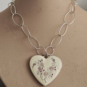 Danish Design Pilgrim Large Two Sided Heart Pendant Necklace Silver Tone